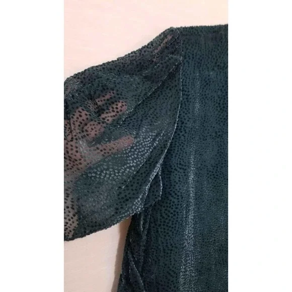 NWT! Maurice's Dark Teal Velour Dot Burnout Puff Sleeve Blouse Size Large - Picture 3 of 10